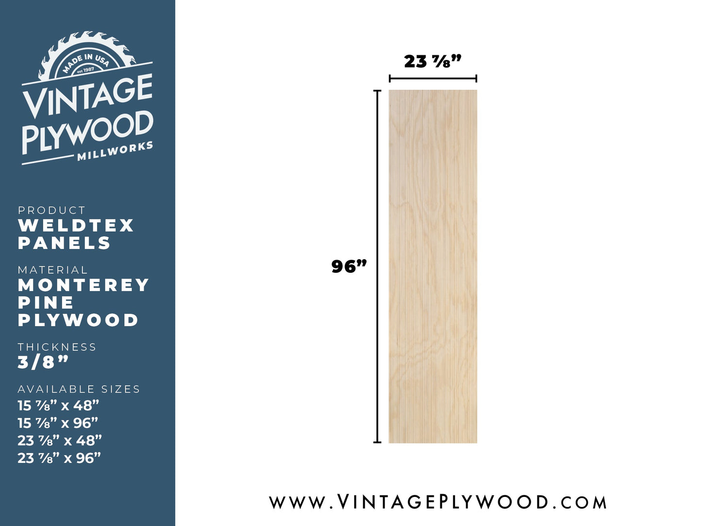 Spec sheet for Weldtex plywood panel consisting of a combed, striated, brushed wood appearance common in mid-century modern homes and design