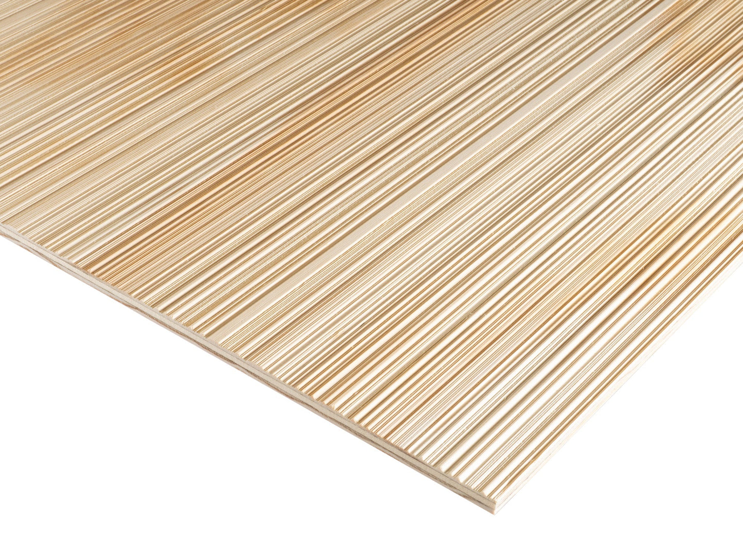 Close up of Weldtex tongue & groove white oak hardwood plank consisting of a combed, striated, brushed wood appearance common in mid-century modern homes and design